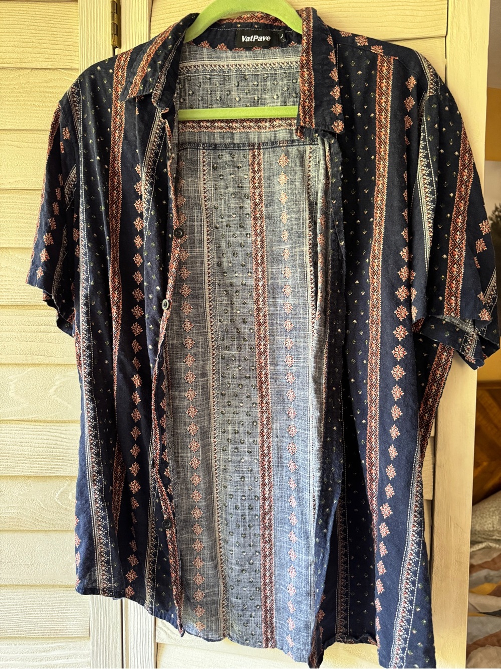 VatPave cotton breathable Navy Blue Patterned Short Sleeve Button Shirt